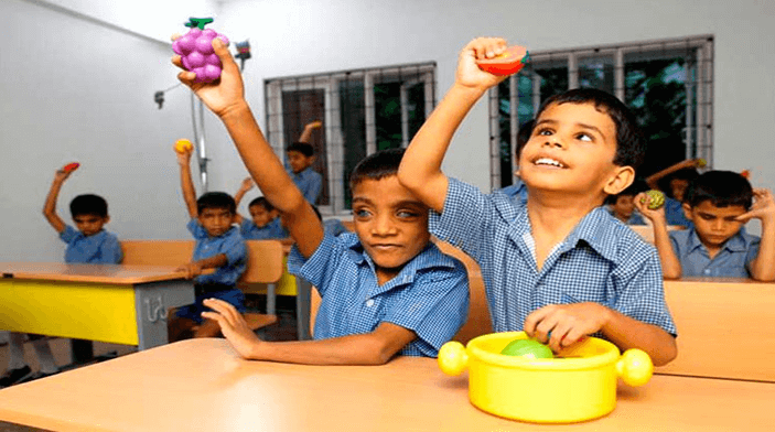 Children and volunteers together